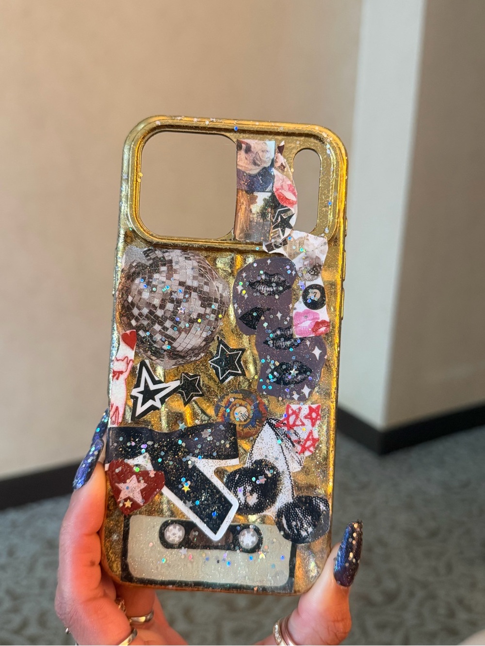 Decorative Gold Glitter IPhone 17 Pro Max Case - Handmade Y2K